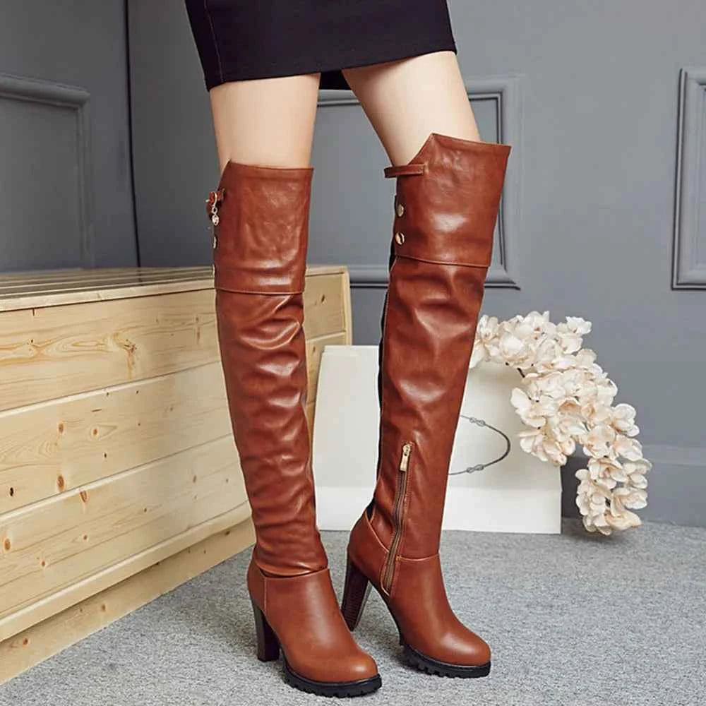 Vintage Cool Over Knee High Heels Leather Boot