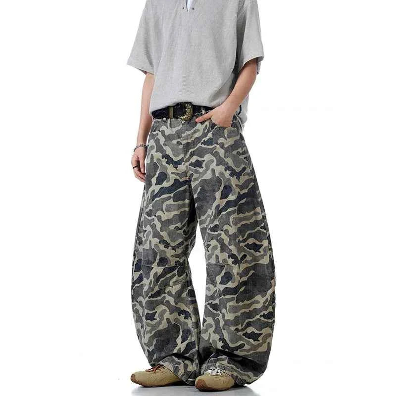 Vintage Camouflage Streetwear Cargo High Jeans