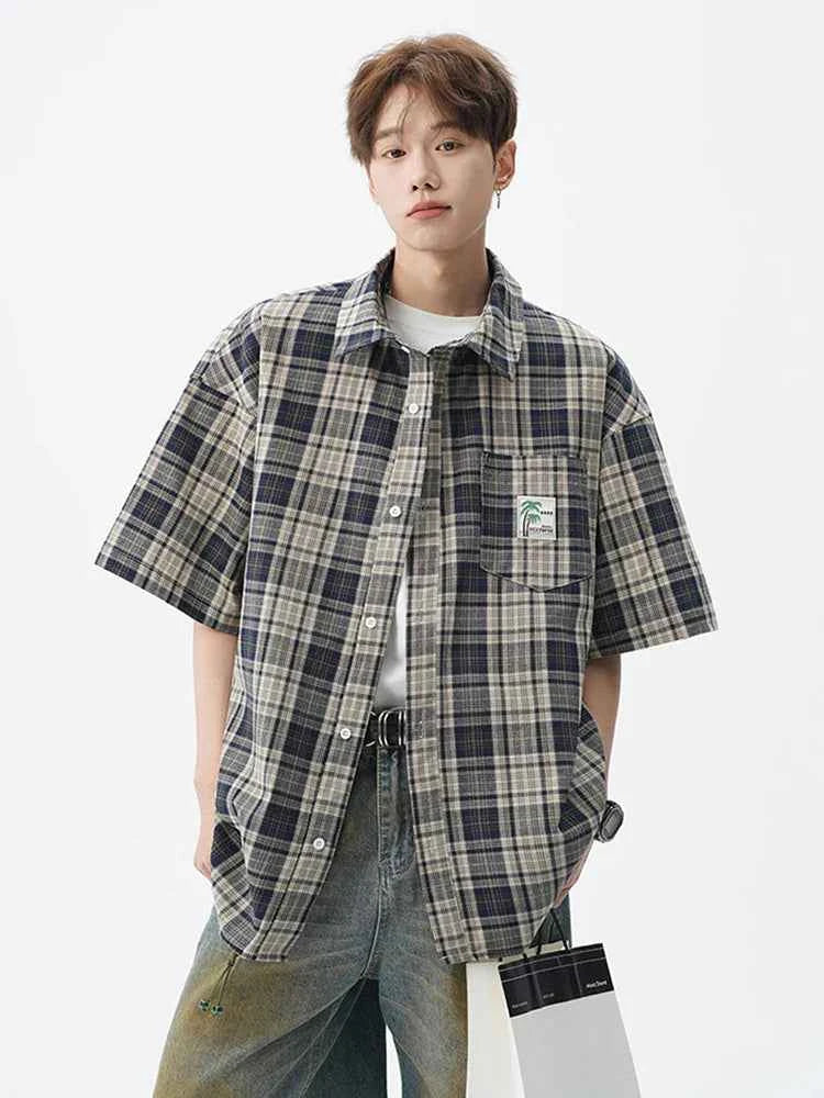 Retro Plaid Short Sleeve Pocket Shirt