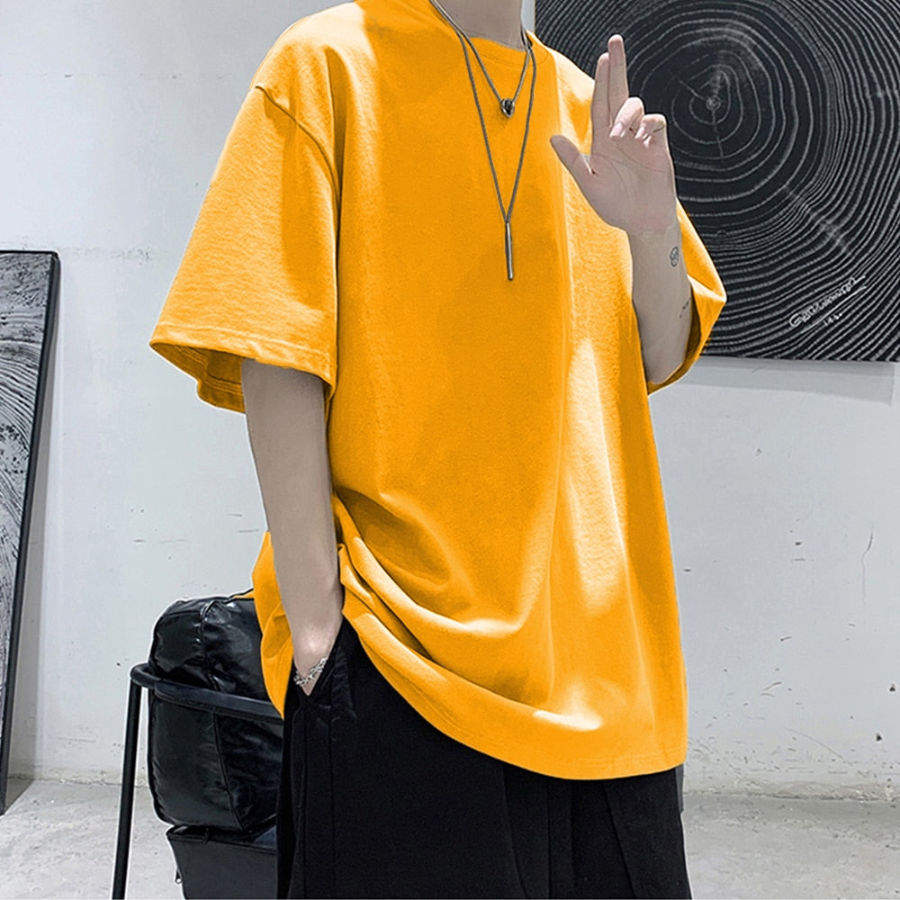 Loose Round Neck Plain T-Shirt