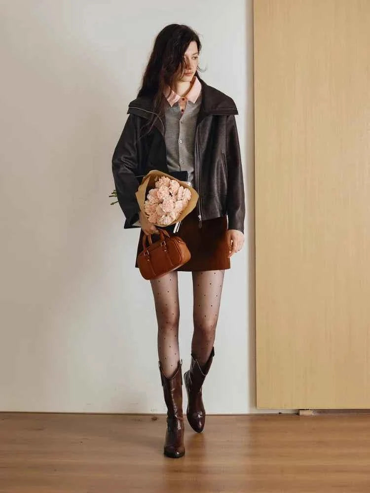 Stylish Turn Down Collar Faux Leather Jacket