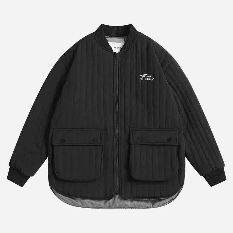 Winter High Quilted Solid Color Parka Cargo Jacket