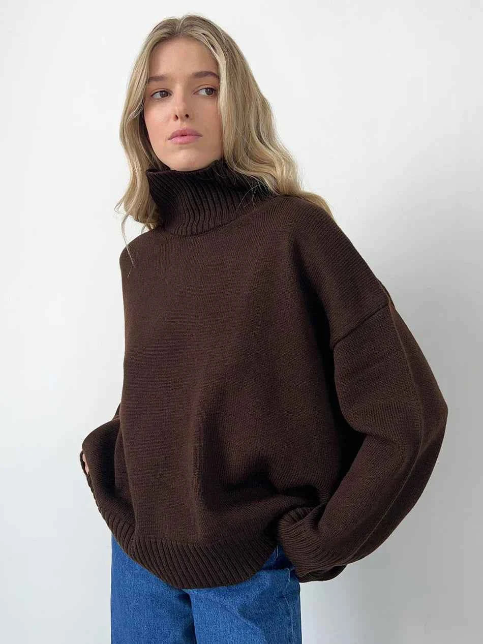 Flattering Oversized High Collar Knitted Sweater