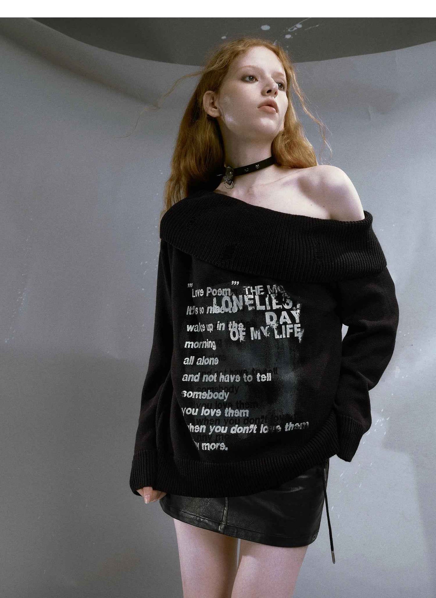 Vintage Grunge Aesthetics Off Shoulder Sweater