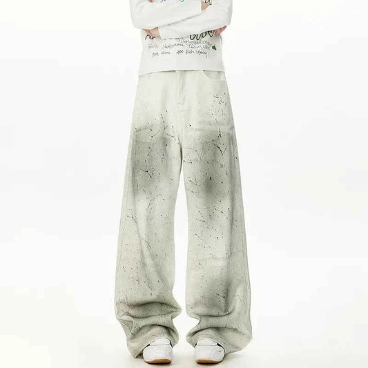 White Relaxed Fit Tie Dyed Straight Jeans