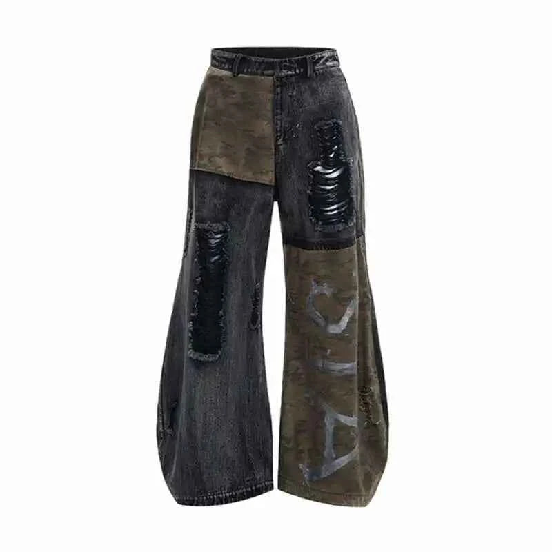 Streetwear Patchwork Effortless Cool Wide Leg Jeans