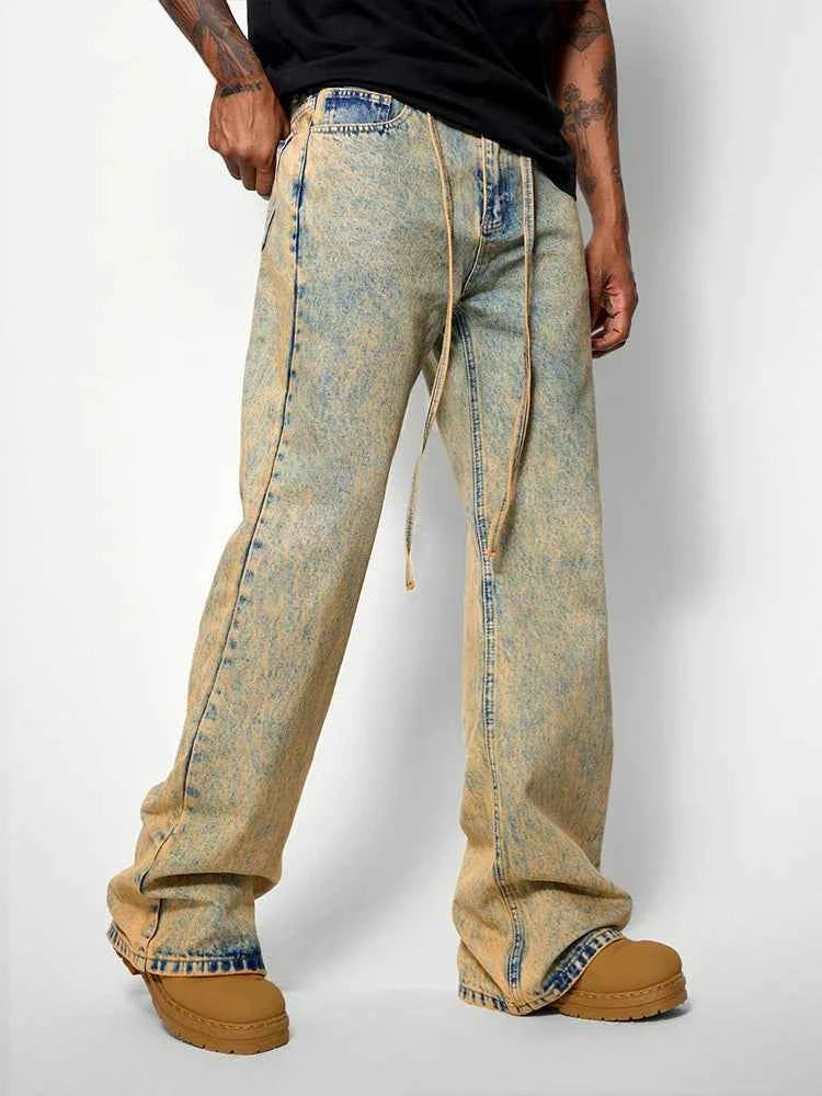 Insulated Brown Washed Casual Wide Leg Jeans