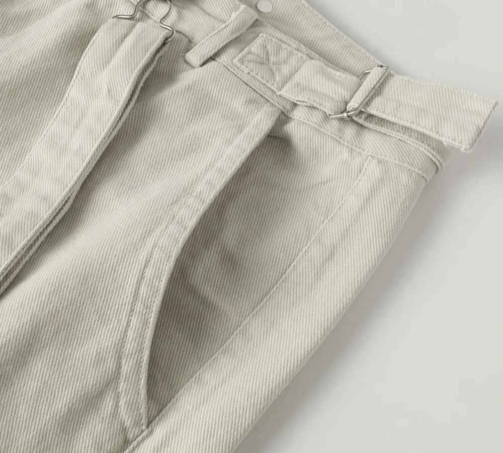 Y2K Detachable Belt Washed Cotton Denim Jeans
