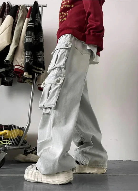 Men's Patchwork Straight Cargo Jeans - Luxuryurbanwear