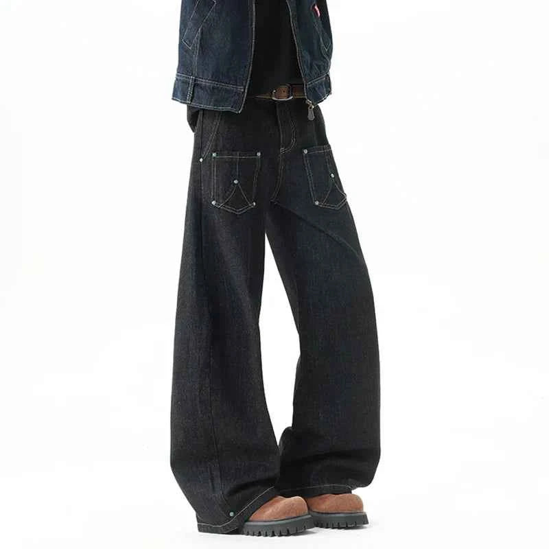 Versatile Solid Color Beading Wide Leg Jeans