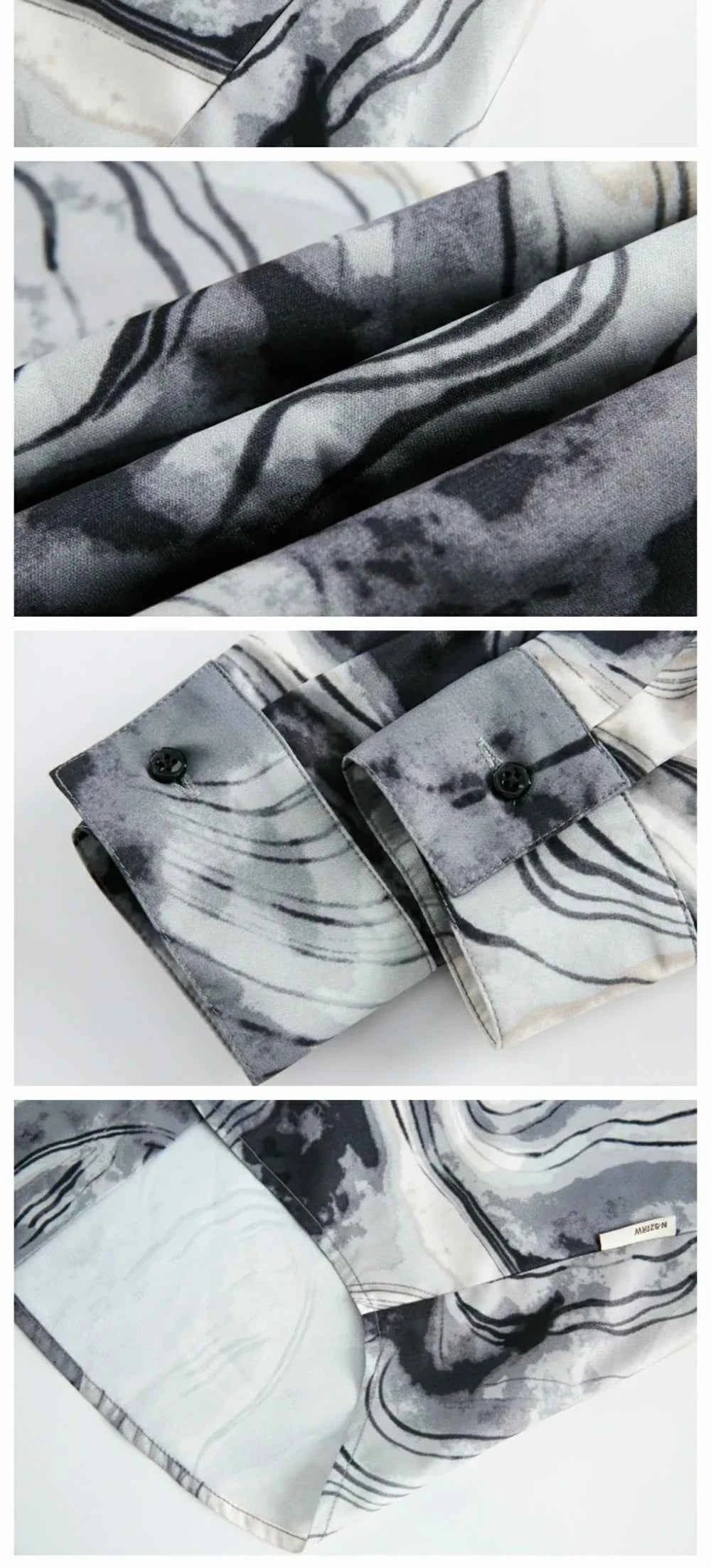 Y2K Abstract Print Turn-Down Collar Long Sleeve Shirt