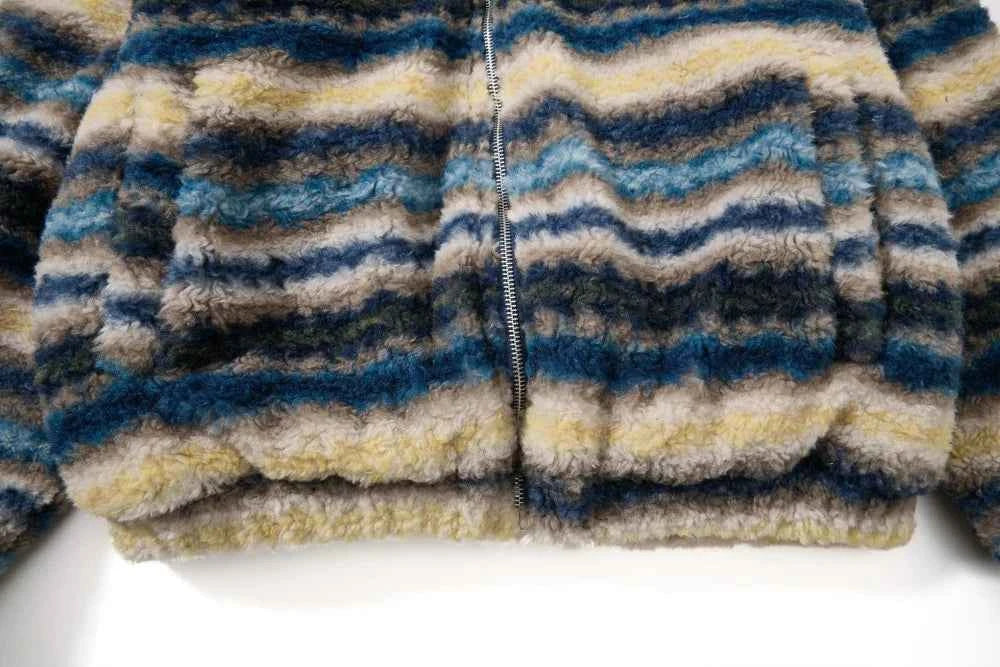 Chic Fair Isle Sherpa Faux Fur Hooded Jacket