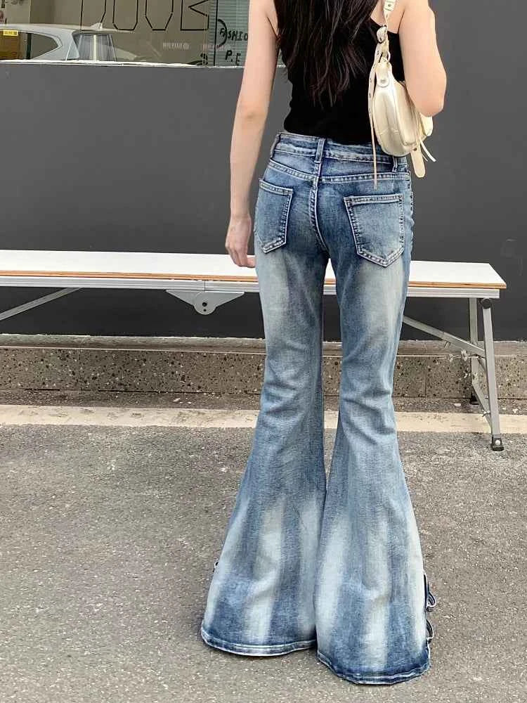 Distressed Blue Slim Flare Jeans