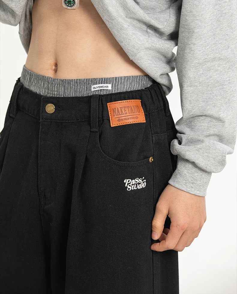 Trendy American Style Solid Color Wide Leg Jeans