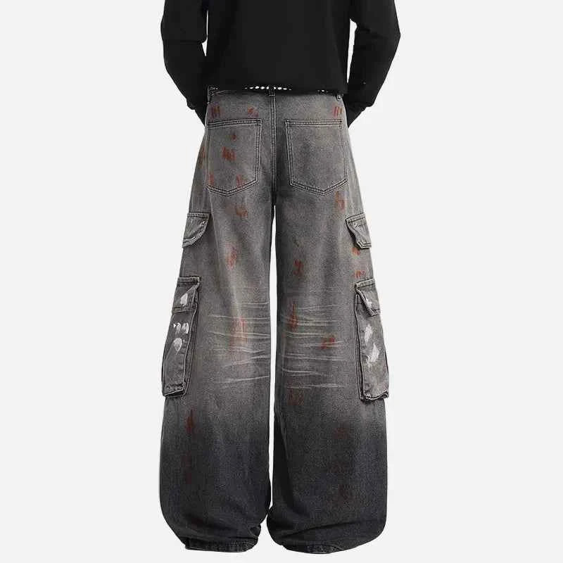 American Style Ink Splash Denim Cargo Jeans
