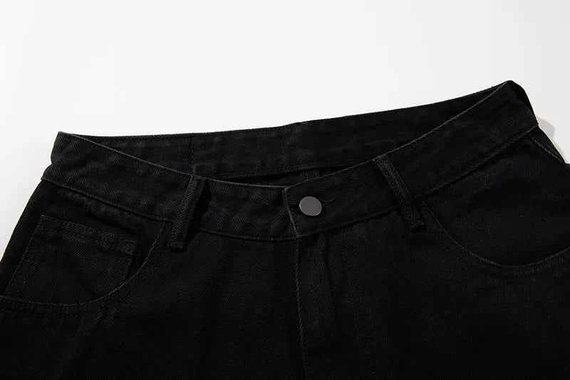 Trendy Leopard Patchwork Black Denim Jeans
