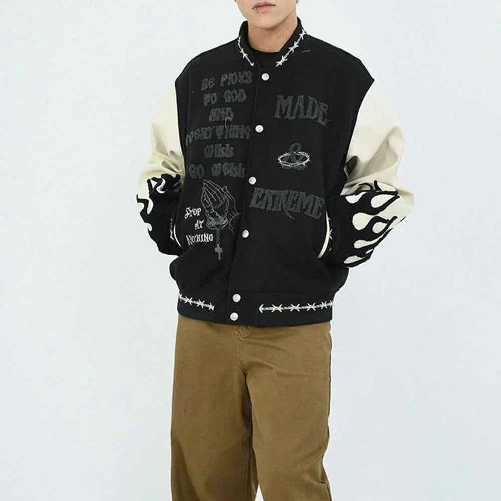 Retro Heavy Embroidered Patchwork Varsity Jacket
