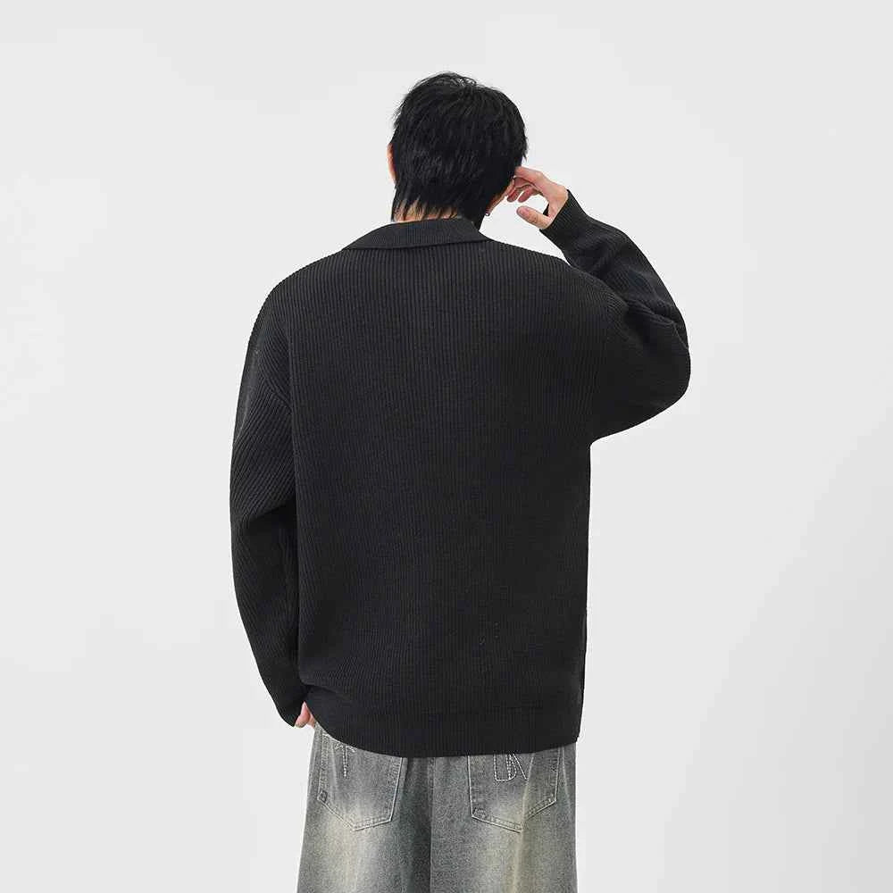 Y2K Cozy Ribbed Knit Polo Collar Sweater