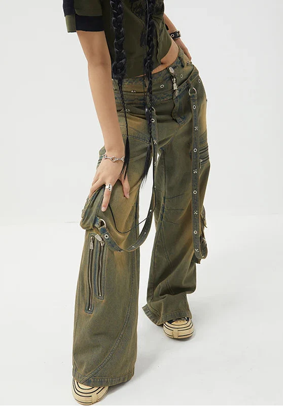 Streetwear Y2K Belted Vintage High Waist Straight Jeans - Luxuryurbanwear