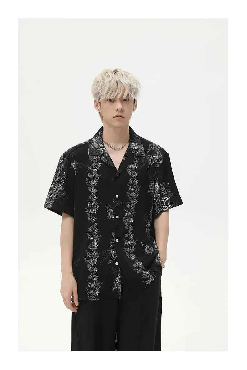 Retro Floral Cuban Collar Casual Shirt