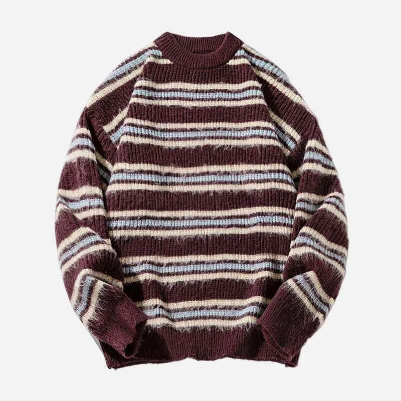 High-Quality Hip Hop Striped Knit Sweater