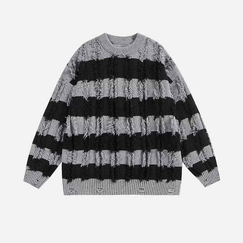 Classic Hairy Striped Round Neck Sweater