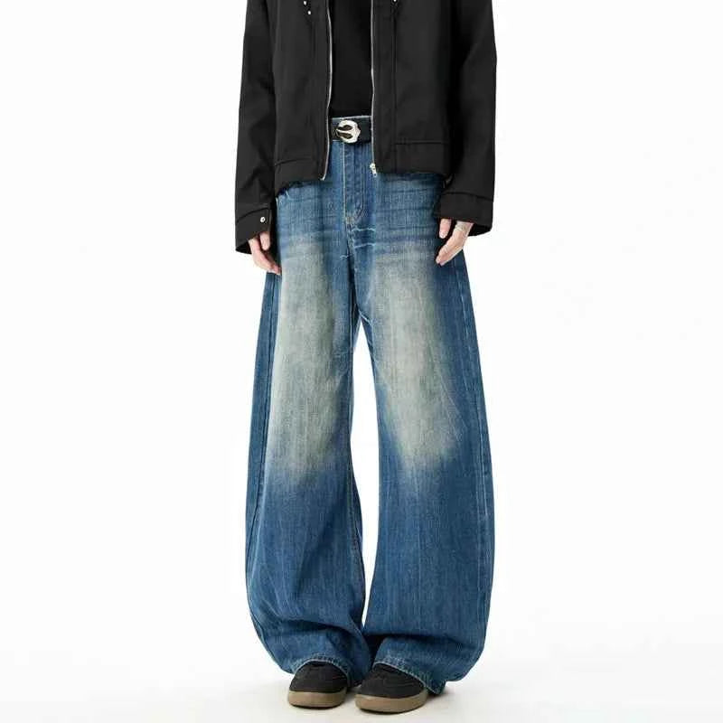 Durable Contrast Color Curved Knife Wide-Leg Jeans