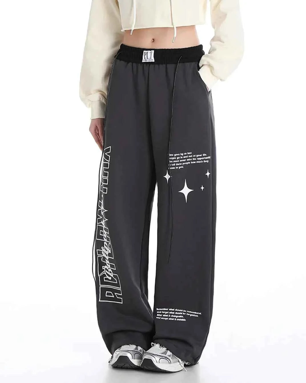 Retro Korean Style Print Baggy Sweatpants