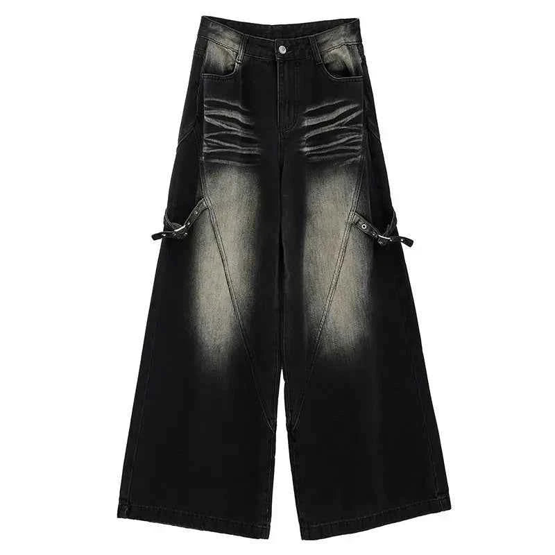 Vintage Washed Straight Leg Black Jeans