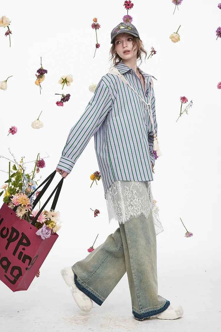 Dopamine Striped Long Sleeve Knit Shirt