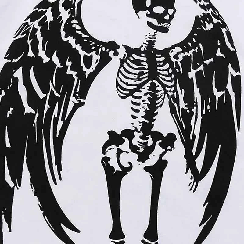 Gothic Angel Skull Skeleton Graphic Printed T-Shirt