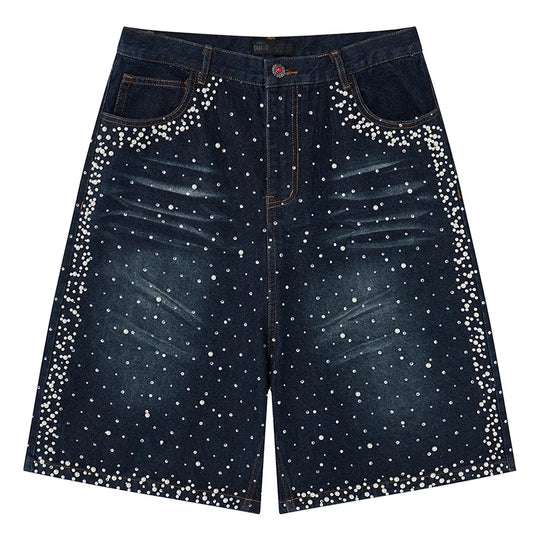 Streetwear Pearl Denim Shorts Unisex