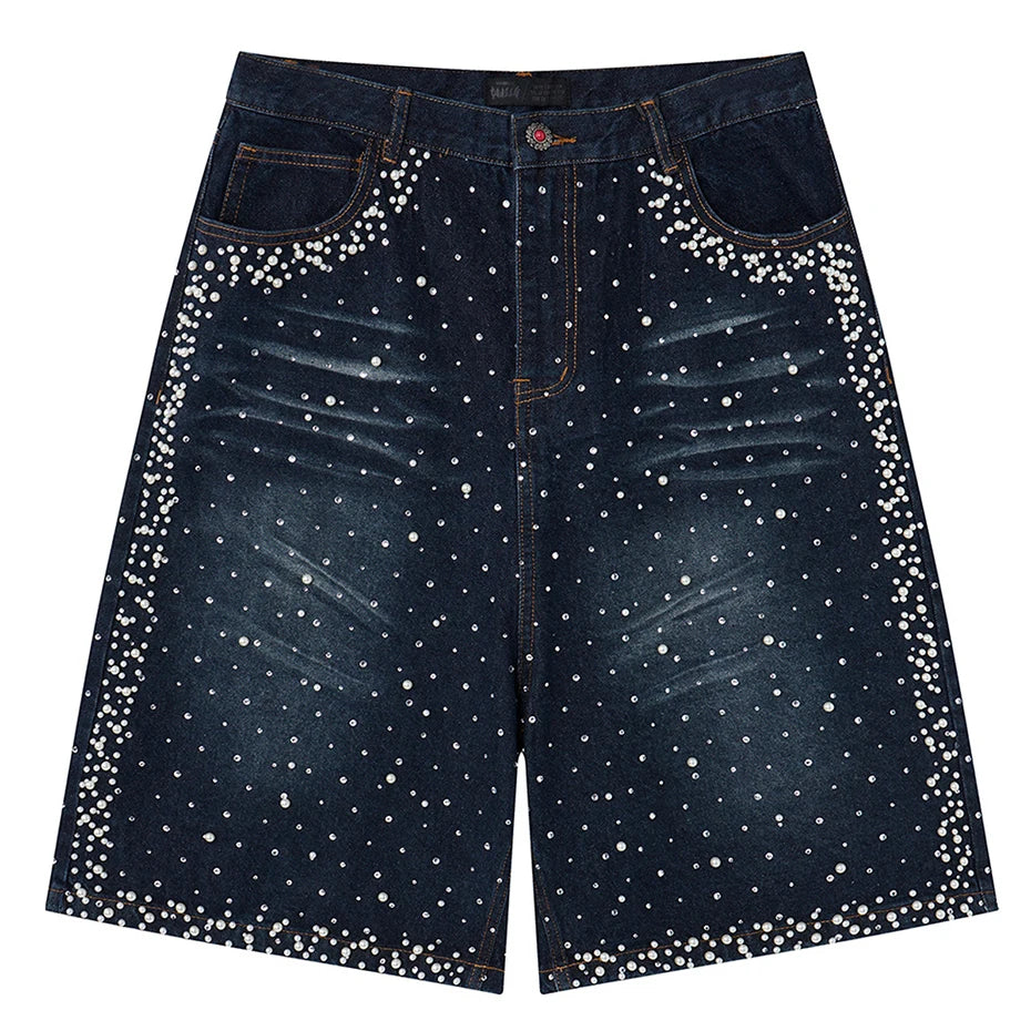 Streetwear Unisex Pearl Denim Shorts