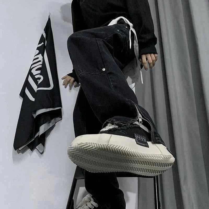 Cool Vintage Hip Hop Rivet Split Straight Pants