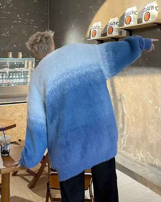 Streetwear Gradient Round Neck Warm Knitted Sweater