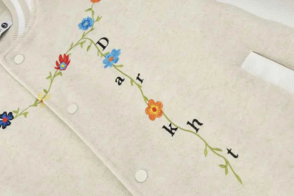 Retro Flower Embroidery Baseball Varsity Jacket