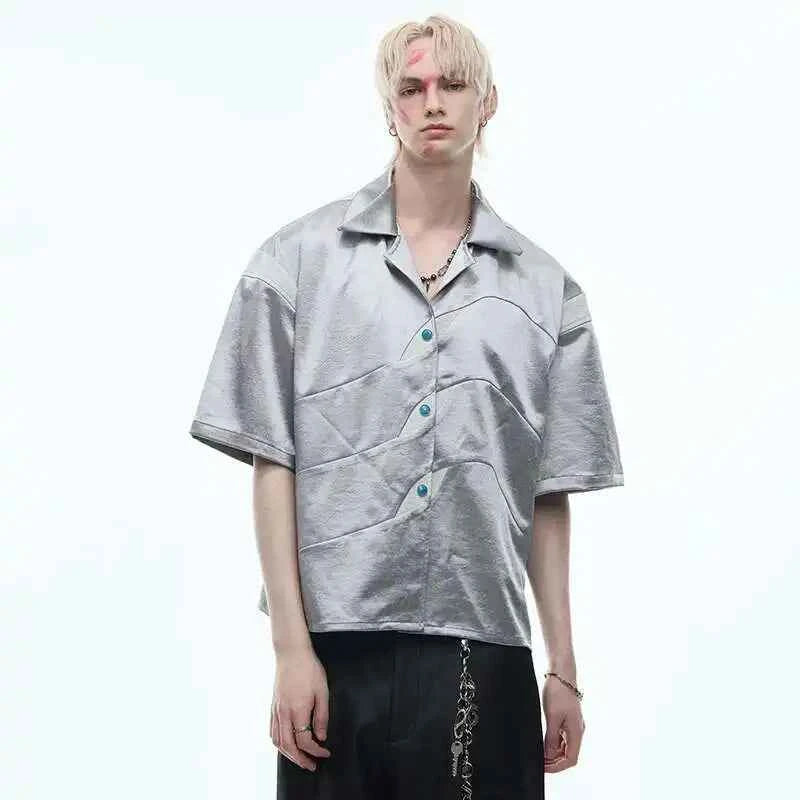 Luxury Embossed Glossy Stripe Short Sleeve Shirt