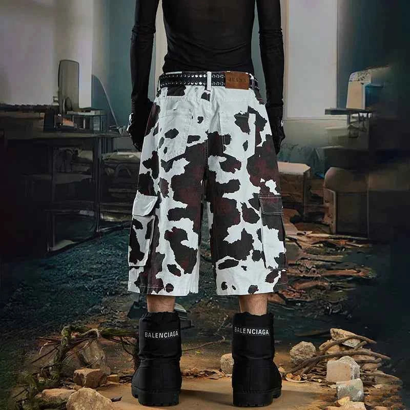 Lightweight Canouflage Printed Straight Denim Jorts