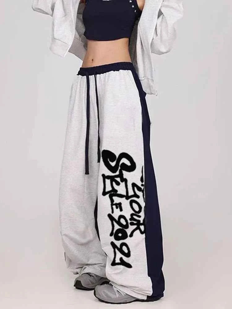 Y2K Streetwear High Waist Letter Patchwork Sweatpants
