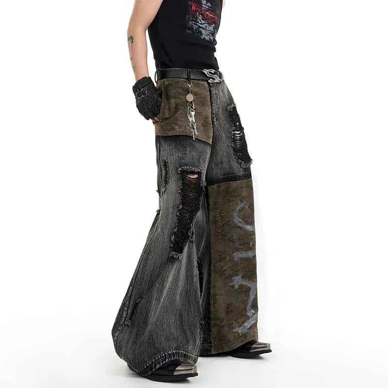Streetwear Patchwork Effortless Cool Wide Leg Jeans
