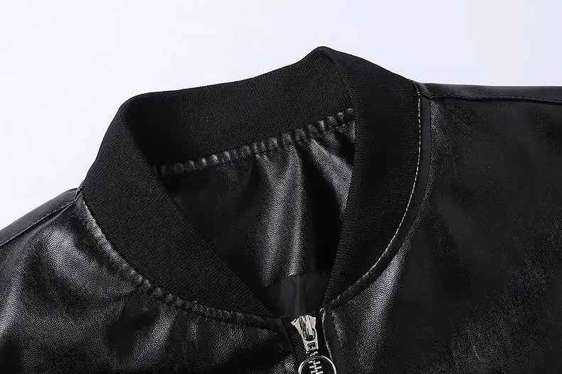 High Street Letter Print Loose Fit Leather Jacket