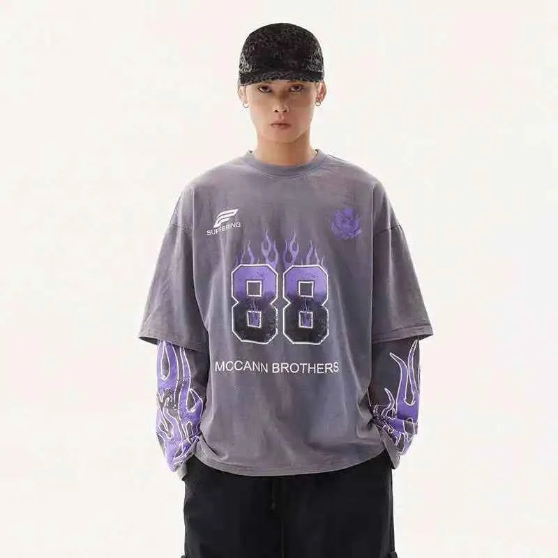 Vintage American Style Letter Print Long Sleeve T-Shirt