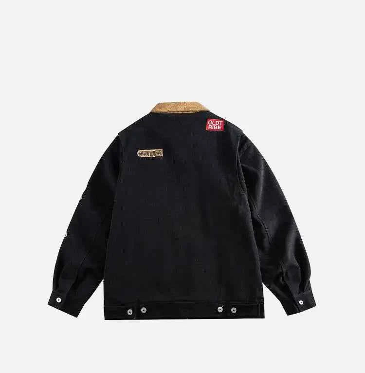 Spring Streetwear Embroidered Cargo Varsity Jacket