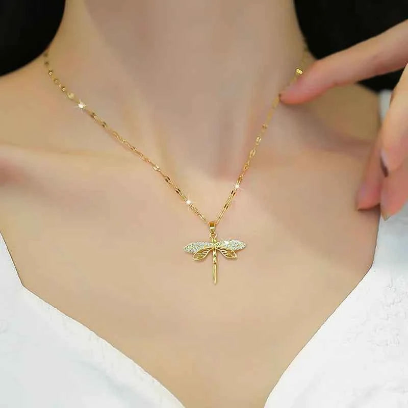 Dragonfly Pendant Stainless Steel Necklace