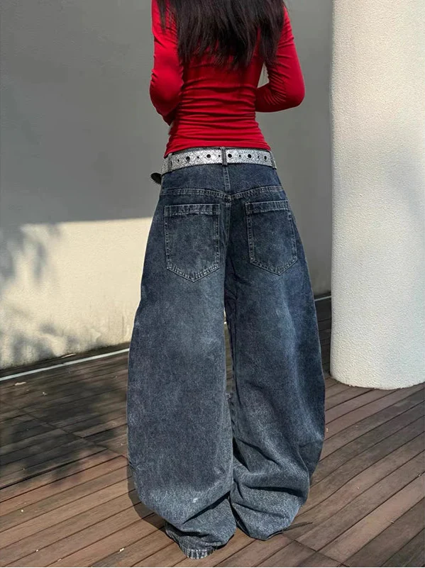 Aesthetic Cow Boy High Waist Blue Star Wide Leg Jeans - Luxuryurbanwear