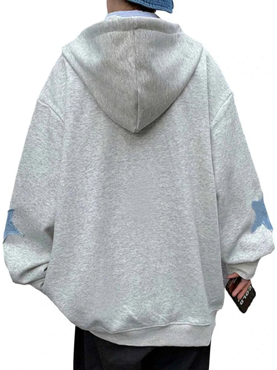 Streetwear Starry Zip Casual Long Hooded Sweatshirt