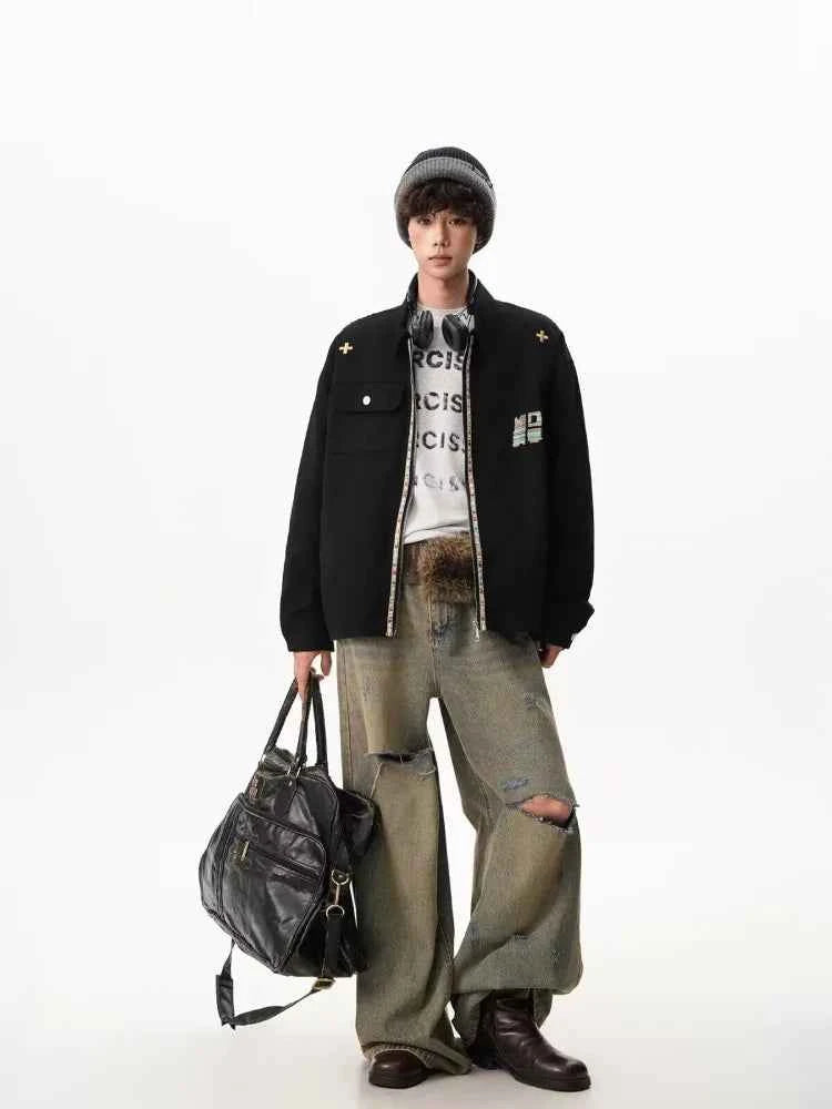 Y2K Trendy Loose Embroidered Lapel Jacket