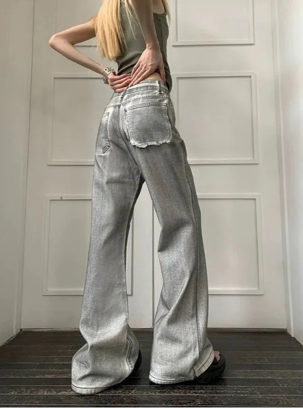 Women Retro Wide Leg High Waist Jeans - Luxuryurbanwear