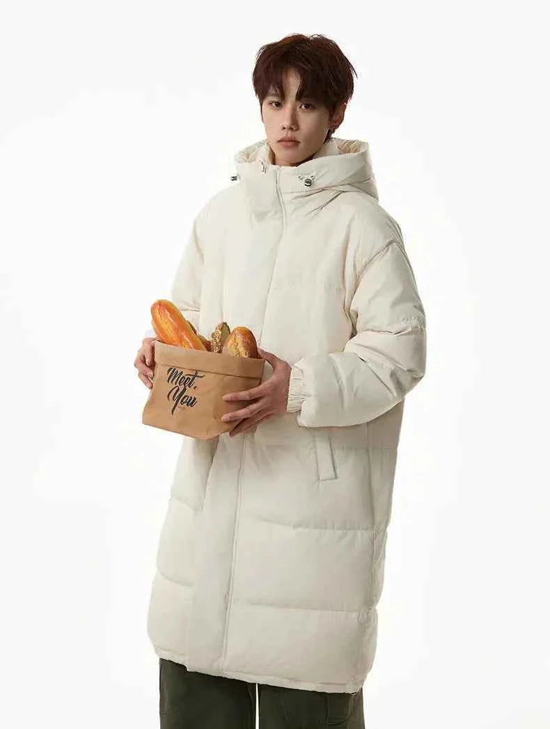 Fashionable Solid Color Hooded Puffer Zipper Coat