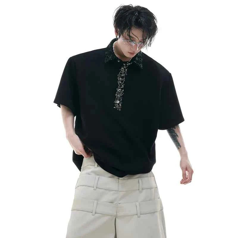 Original Patchwork Decorate Shoulder T-Shirt
